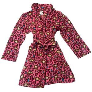 Bobby Jack Pink Leopard Print Robe Cartoon Monkey Bathrobe Sleepwear 14/16 Girls